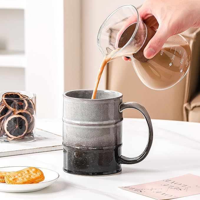 Coffee Mug, 22 oz Beer Mugs Large Ceramic Coffee Mug Tea Cups, Handmade Mug with Big Handle for Office and Home, Dishwasher and Microwave Safe (Grey Black)