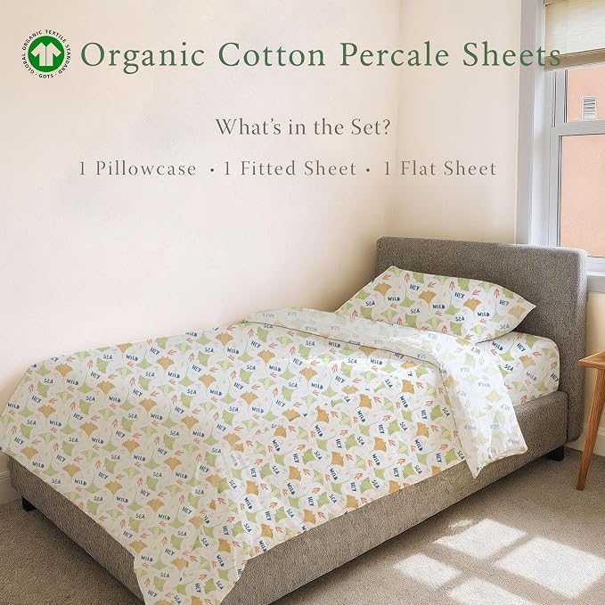 Threadmill Organic Cotton Twin Sheets | 100% Cotton Sheets for Twin Size Bed | Printed Percale Twin Sheet Set with 15” Deep Pocket | Soft Breathable | 3-Piece | Rays Yellow