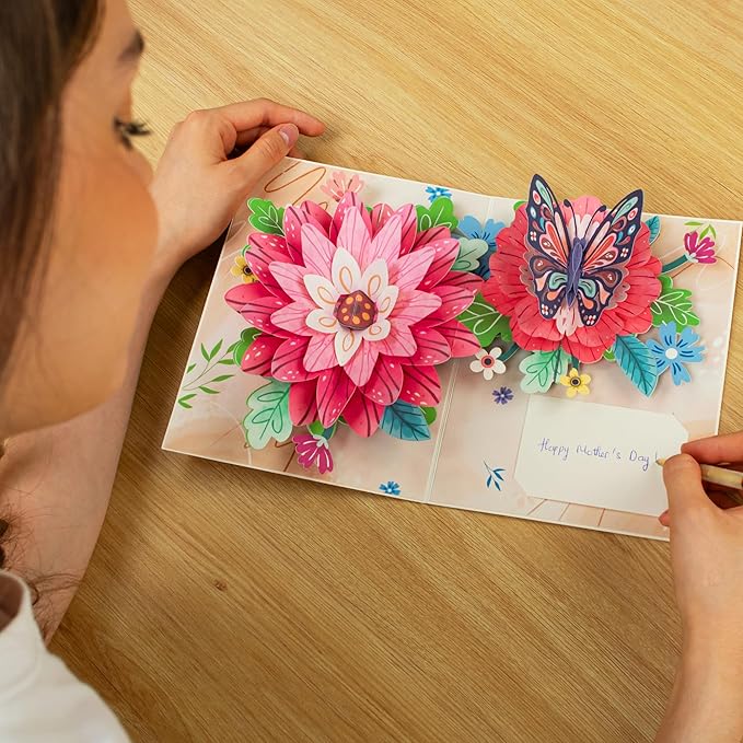 Frndly by Paper Love 3D Bloom and Butterfly Pop Up Card, Gift for Birthday, Wedding, Anniversary, Thank You, Get Well, Valentine’s Day, Mother’s Day & All Occasions, 100% Recycled & Eco-Friendly, 8" x 6" Cover, Includes Envelope and Note Tag