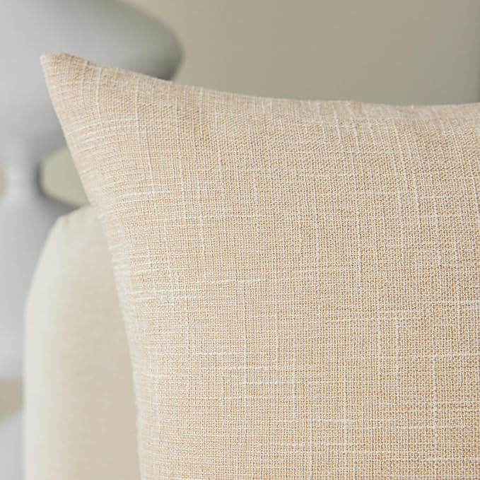 Kevin Textile Set of 2 Decorative Pillows Covers for Couch Star Faux Linen Sofa Pillows Cover 26 x 26 inch, 66x66cm, Cream Beige