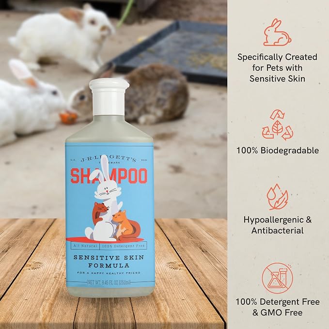J.R.LIGGETT'S Liquid Small Animal Shampoo for Sensitive Skin, Natural Cleanser for Rabbits, Guinea Pigs, and Small Pets, Hypoallergenic Formula, Detergent-Free, 8.45 fl oz