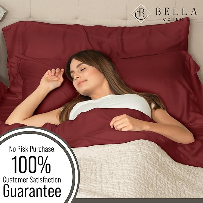 Bella Coterie | Luxury Queen Size Pillowcase Set | 100% Organically Grown Bamboo Viscose | Ultra Soft | Cooling | 2 Pcs [Merlot]