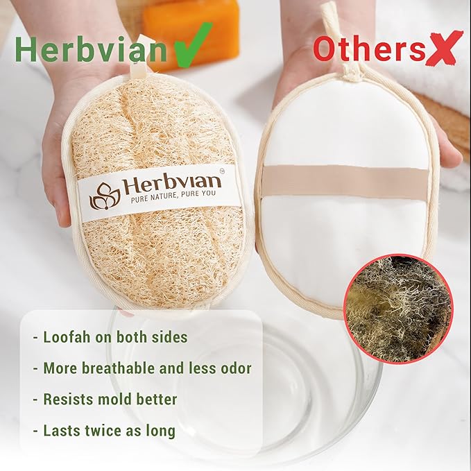 Vietnamese Natural Loofah Exfoliating Body Scrubber Pads, 100% Plant-Based Shower Luffa Sponge, Bath Loofah for Women Men (2, Pack of 2)