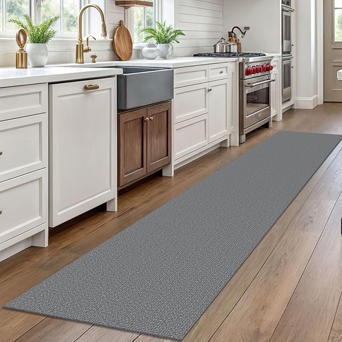 EARTHALL Washable Runner Rug 2x10 Ft Non Slip Runners for Hallways Long Cotton Rubber Backed Kitchen Runner Braided Indoor Floor Carpet Runners for Entryway, Hallway, Kitchen, Charcoal Gray