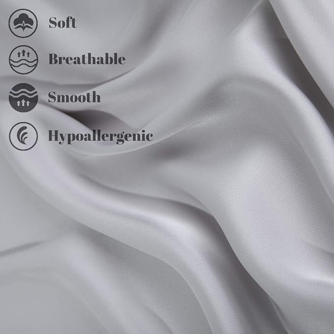 EIJOEY 100% Mulberry Silk Pillowcase for Hair and Skin,with Hidden Zipper,Both Sides 19 Momme 600 Thread Count Natural Silk Pillow Cover,Soft Breathable Smooth (Silver, King 20''x36'')