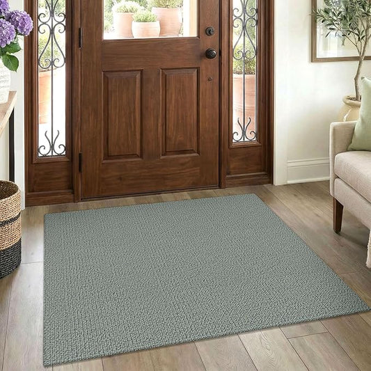 EARTHALL Washable Area Rug 3x4 Ft Non Slip Rugs for Entryway Braided Rubber Backed Throw Rugs Door Mat Indoor Outdoor Entrance Cotton Woven Rug for Kitchen Foyer Front Door Living Room, Green/Grey