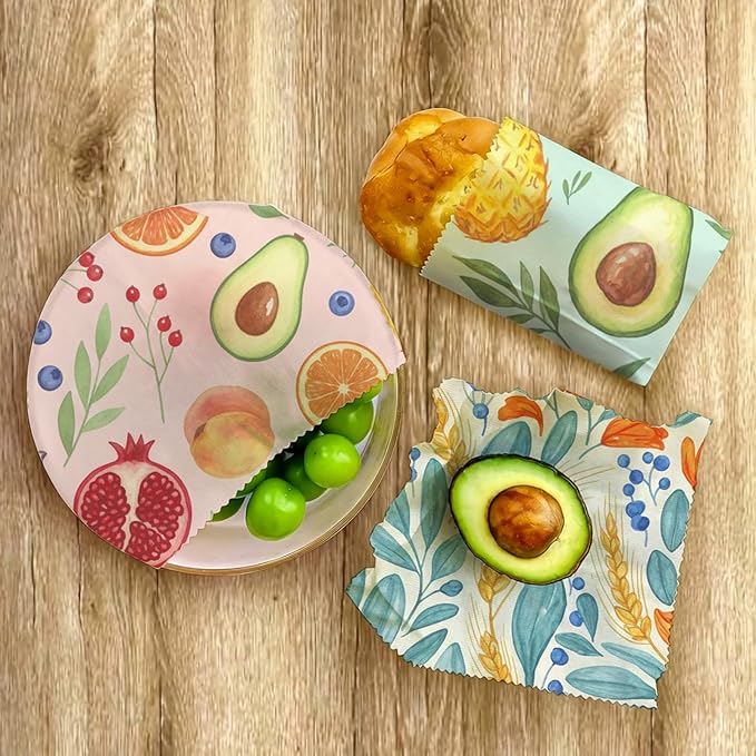 Reusable Beeswax Wrap, 9 Pack Eco-Friendly Wraps For Food, Organic, Sustainable, Biodegradable, Zero Waste, Plastic-Free Food Storage, 1XL, 3M, 5S (Mixed Fruit, Pineapple, Floral)