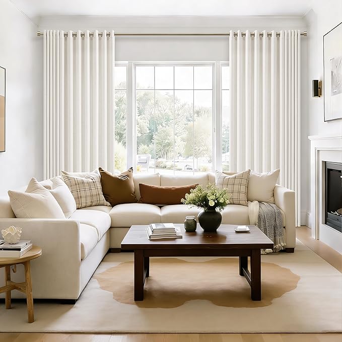Extra Wide Natural Linen Curtains 84 Inch Length 1 Panel for Patio Sliding Glass Door Beige White 72 Inch Wide Light Filtering Semi Sheer Grommet Privacy Farmhouse Wide Window Curtains