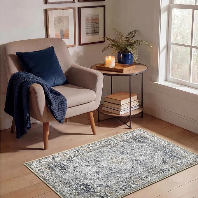 Keen Home Design 2x3 Rug - Machine Washable Entry Rug with Non-Slip Backing, Ideal for Enteryway, Kitchen, Bathroom, Laundry Room - Vintage, Easy Clean, Durable, Low Pile Rug - (2' x 3')