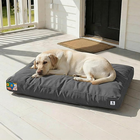 Sytopia 42 Inch Canvas Outdoor Dog Bed for Extra Large Dogs, Durable Dog Bed with Waterproof Machine Washable Removable Cover, Indoor Patio Pet Pad for Crate, Dark Grey