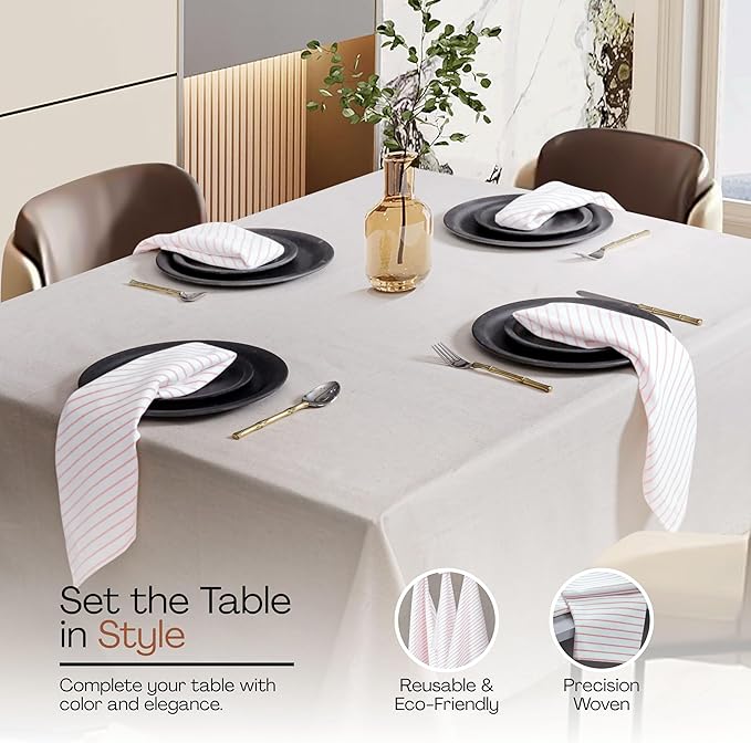 Orange Stripe Fabric Napkins (Set of 6), Large 18 x 18 Inches, 100% Cotton, Machine Washable, Classic Striped Cloth Napkin for Dinner, Lunch, Parties, Celebrations, Everyday Use
