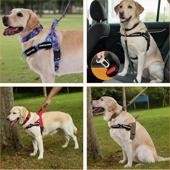 Annchwool No Pull Dog Harness,Heavy Duty Reflective Collar & Leash Set-Leash with Double Handle & Car Seatbelt Clip-Easy Control for Walking Training Medium Large Size Dogs(Brown,M)