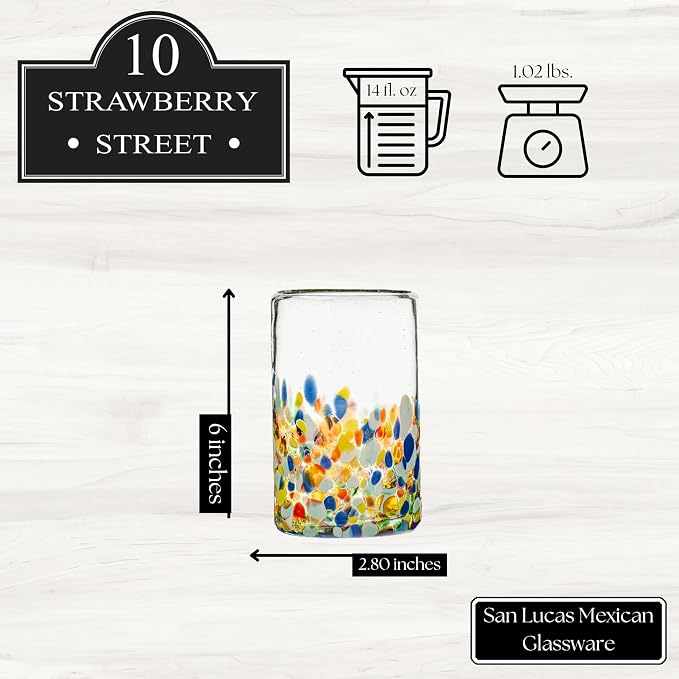 10 Strawberry Street San Lucas Mexican Glassware, Hiball, Set of 4