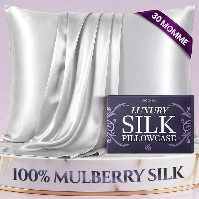 DECOLURE 100% Pure Mulberry Silk Pillow Case King Size – Highest Grade 30 Momme 6A+, Luxuriously Soft & Cooling Silk Pillowcase for Hair & Skin, Hypoallergenic, Breathable, Hidden Zipper (White)