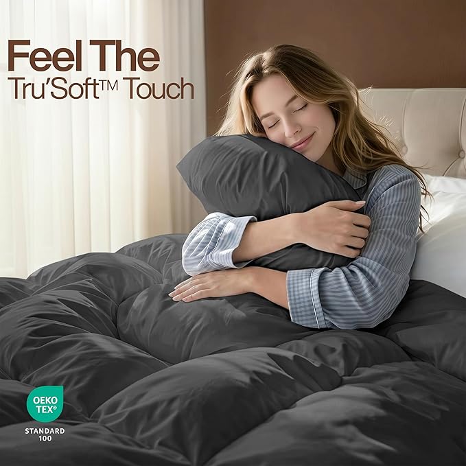 Utopia Bedding King Comforter Duvet Insert, Quilted Grey Comforter with Corner Tabs, Box Stitched Down Alternative Comforters King Size 90 x 102 inches