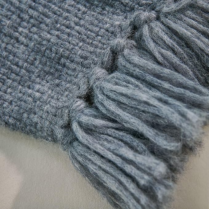 Esterra Luxury Alpaca Blanket Throw with Elegant Hand-Knotted Tassels, Cozy, Warm, and Hypoallergenic Alpaca Merino Wool Throw Blanket for Couch, Bed and Home Décor, Heather Grey, 50x60 Inches