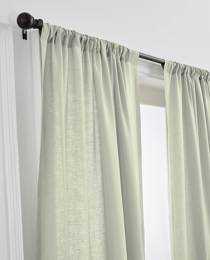 Solino Home Sage Green Linen Curtain 108 Inches Long, Light Filtering Rod Pocket Curtain 52 x 108 Inch, 100% Pure Linen European Flax Window Treatment for Living Room, Bedroom - 1 Panel