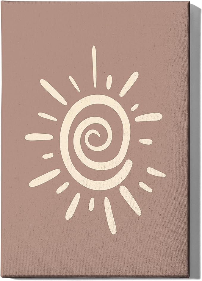 Abstract Spiral Sun Wrapped Canvas Wall Art Swirl Sunburst Print Earth Tones Terracotta 24x36 Inch Gallery Stretched Modern Nature Home Art