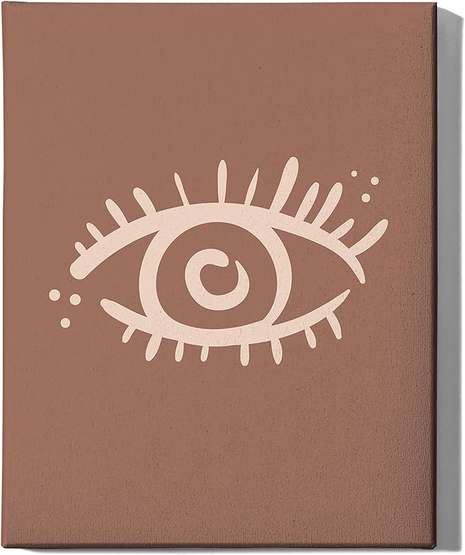 Mystical Evil Eye Wrapped Canvas Wall Art Nazar Protection Symbol Earth Tones Terracotta 16x20 Inch Gallery Stretched Spiritual Home Art Decor