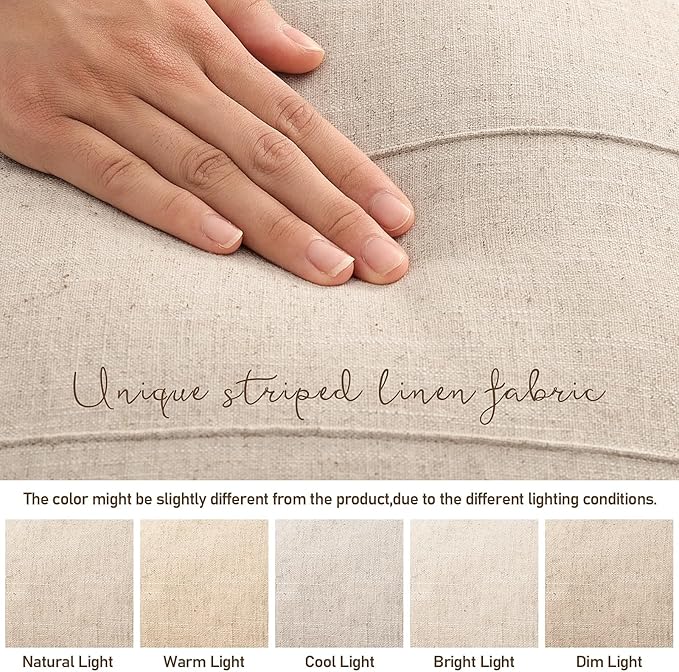 Decorative Linen Throw Pillow Covers 18x18 Set of 2 Solid handcrafted Striped Cushion Covers for Bed Soft Modern Farmhouse Neutral Pillowcase for Couch Bedroom Living Room Home Decor(Natural Beige)