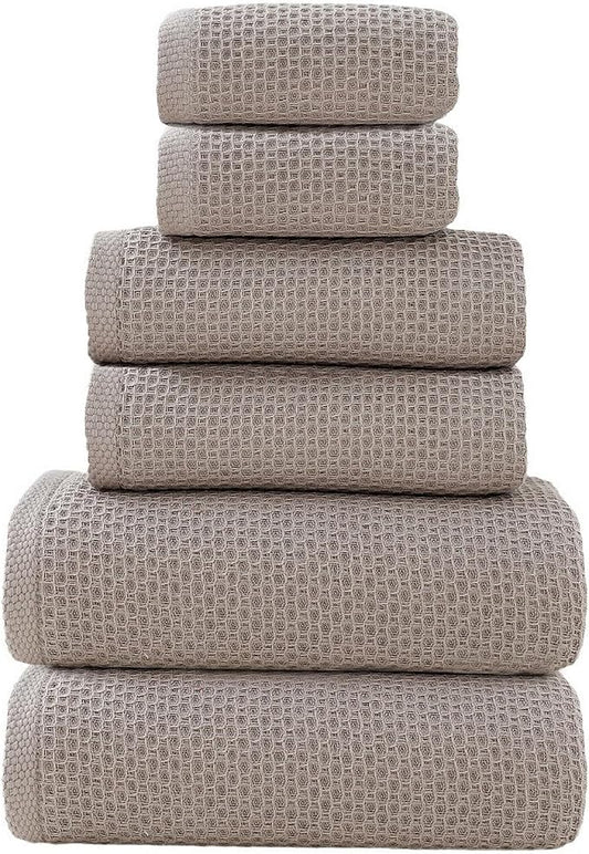 SK Studio 6 Piece Bath Towels Set, Cotton Hotel Large Waffle Bath Towels Absorbent Quick Dry with 2 Bath Towels, 2 Hand Towels, 2 Washcloths for Bathroom Spa, Grey
