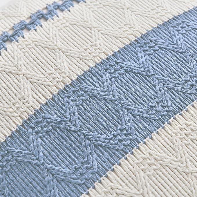 Fancy Homi Set of 1 Boho Light Blue Long Lumbar Decorative Throw Pillow Cover 12x24 Inch for Couch Bed Sofa Chair, Modern Organic Farmhouse Home Decor, Soft Cotton Cute Accent Rectangle Cushion Case