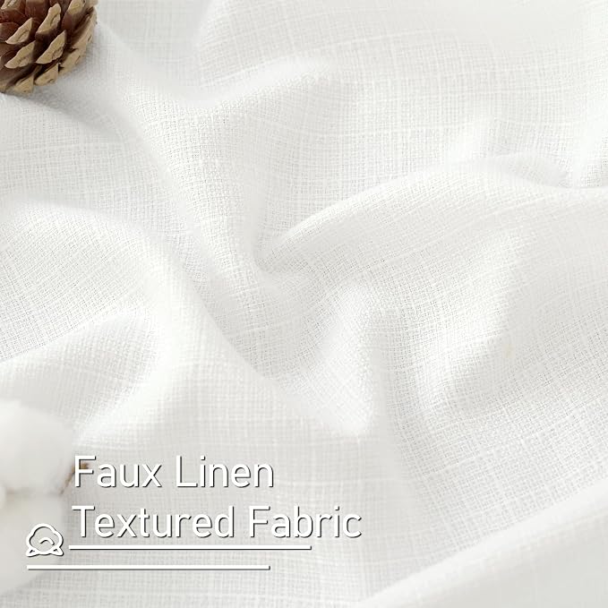 LAMIT Natural White Linen Curtains 95 inch for Bedroom, Grommet Thermal Insulated Thick Curtains Light Filtering Panels for Living Room/Outdoor/French Door, Set of 2 Panels, W52 x L95