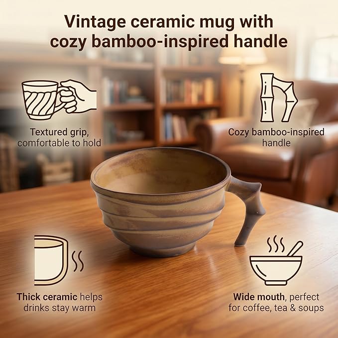 Contracted Design Stoneware Coffee Mug, Elegant Tea Cup Breakfast Cup for Office and Home,Retro Niche Cappuccino Mug for Men and Women,Dishwasher and Microwave Safe (Brown)