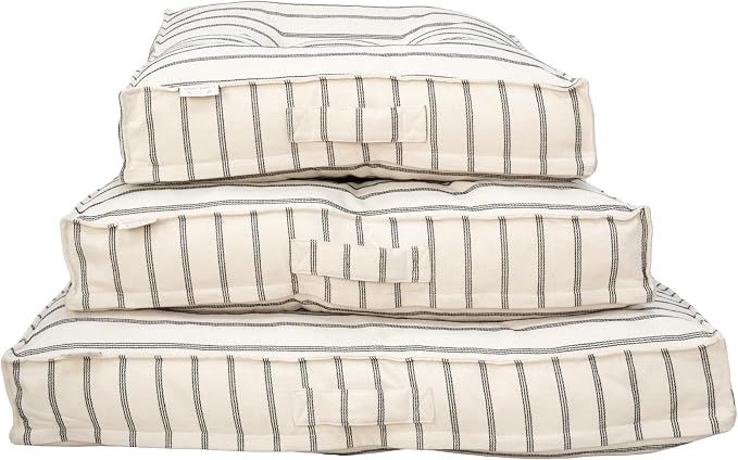 Harry Barker Striped Pillow Dog Bed, Luxury Washable Pet Bed with Recycled Fill, Soft Square Cushion Bed for Small Dogs & Cats, Cream & Black
