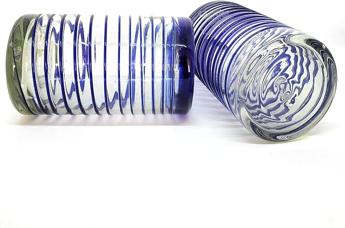 Cobalt Blue Spiral 14 oz Drinking Glasses (set of 6), Recycled Glass, Lead-free, Toxin-Free (Drinking)