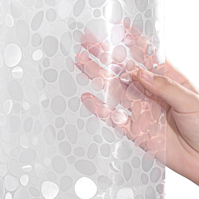 EVA Clear Shower Curtain, Water-Repellent Shower Curtain Liner with 3 Magnets for Bathroom, 72x72 Inches, Pebbles