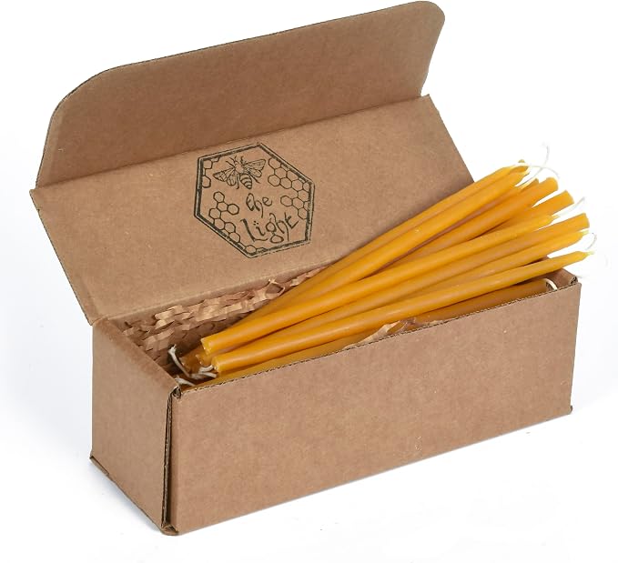 100% Pure Beeswax Taper Candles - Hanukkah, Birthday or Orthodox, All-Natural Handmade Dipped Smokeless Unscented 6" x 0.2" Pack of 24