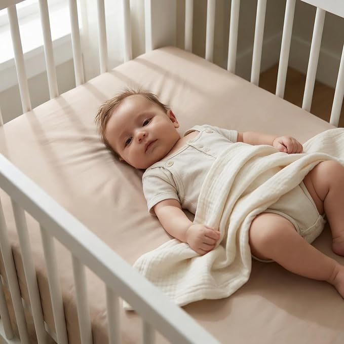 Makemake Organics GOTS Certified Organic Cotton Fitted Crib Sheet Soft Breathable (28"x52", Taupe)