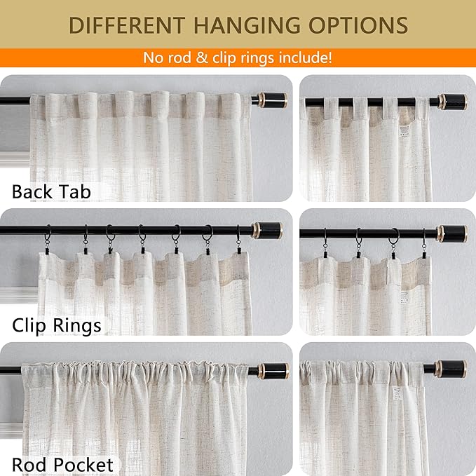 MYSKY HOME Linen Curtains for Living Room 1 Panel, Natural Semi Sheer Curtains & Drapes Light Filtering Farmhouse Country Boho Style Back Tab Draperies for Sliding Glass Door (Customsize, Linen)