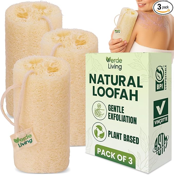 100% Natural Loofah Sponge for Body - $ Loofa Pack 6 Inch Exfoliating Sponge with Drawstring - Large Organic Shower Loofah for Men and Women