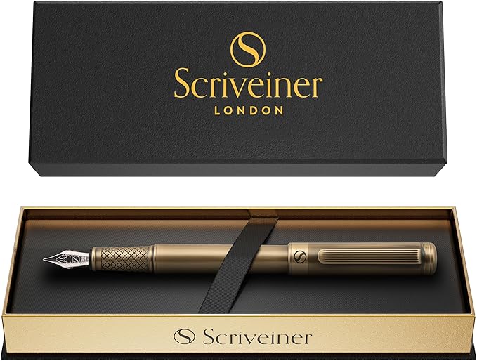 Scriveiner Luxury Fountain Pen - Stunning Bronze Luxury Pen, Schmidt Gilded Nib (Fine), Converter, Best Pen Gift Set for Men & Women, Professional, Executive, Office, Nice Pens