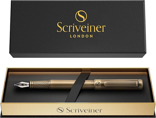 Scriveiner Luxury Fountain Pen - Stunning Bronze Luxury Pen, Schmidt Gilded Nib (Fine), Converter, Best Pen Gift Set for Men & Women, Professional, Executive, Office, Nice Pens