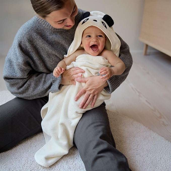 Hooded Baby Towel – 100% Organic Cotton Baby Bath Towels – Baby Boy and Girl Newborn Essentials - Super-Soft and Absorbent. (Panda)