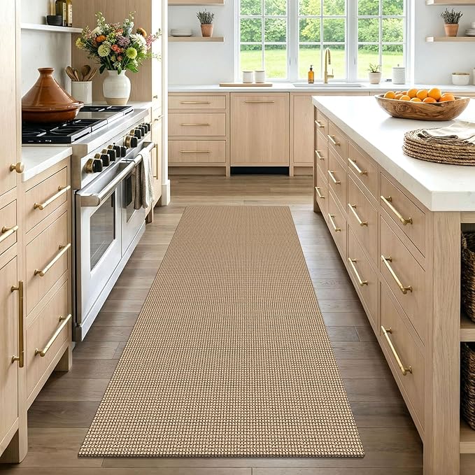 EARTHALL Woven Runner Rug 3x7 Ft Washable Runners for Hallways Wide Non Slip Rubber Backed Kitchen Runner Braided Indoor Floor Carpet for Entryway, Hallway, Kitchen, Bedroom, Orange/Tan/Brown