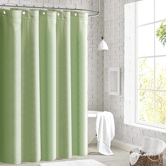 Tititex Solid Sage Green Cloth Fabric Shower Curtain Liner with 2 Magnets - Texture Soft Hotel Quality Waterproof Shower Liner, Light-Weight & Machine Washable 60x72 inch