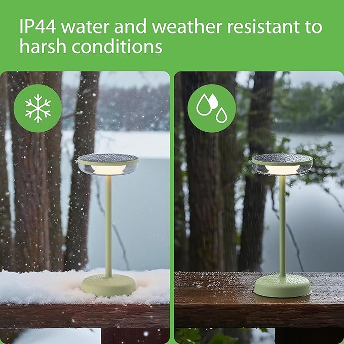 Cocktail Style Solar Table Lamp - Cordless LED Light with USB-C Charging, Dimmable Warm 2700K Glow, Weather Resistant for Indoor/Outdoor Use - Green, 1 Pack