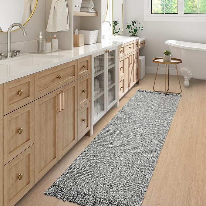 Collive Long Hallway Runner Rug 2.6' x 8', Washable Runners Indoor Entryway Rug, Grey/Cream Braided Woven Kitchen Rugs Low-Profile Front Door Floor Carpet for Laundry Room Bedroom Doorway
