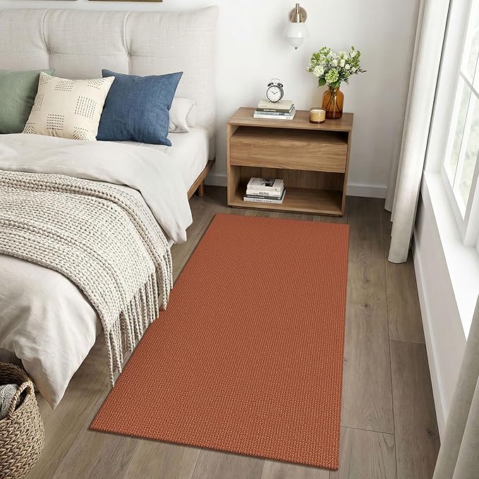 EARTHALL Woven Runner Rug 3x6 Ft Washable Runners for Hallways Wide Non Slip Entryway Rug Braided Kitchen Runner Indoor Floor Carpet for Entryway, Hallway, Kitchen, Bedroom, Rustic Orange/Tan