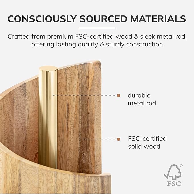 Anji Mountain Wooden Paper Towel Holder Countertop with Mango Wood Round Base and Iron Holder, Holder Stand for Kitchen Roll Organizer & Kitchen Dining Table Home Decor - Mango/Gold, Classic