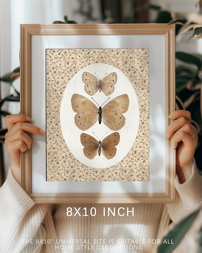 Vodefoad Butterfly Vintage Wall Art Retro butterfly Canvas Decor Gallery Bedroom Bathroom Shelf Prints Retro Butterfly Illustration Room Decor Posters wall Decor Antique Paintings Home Farmhouse Wall Decor-8x10'' Unframe