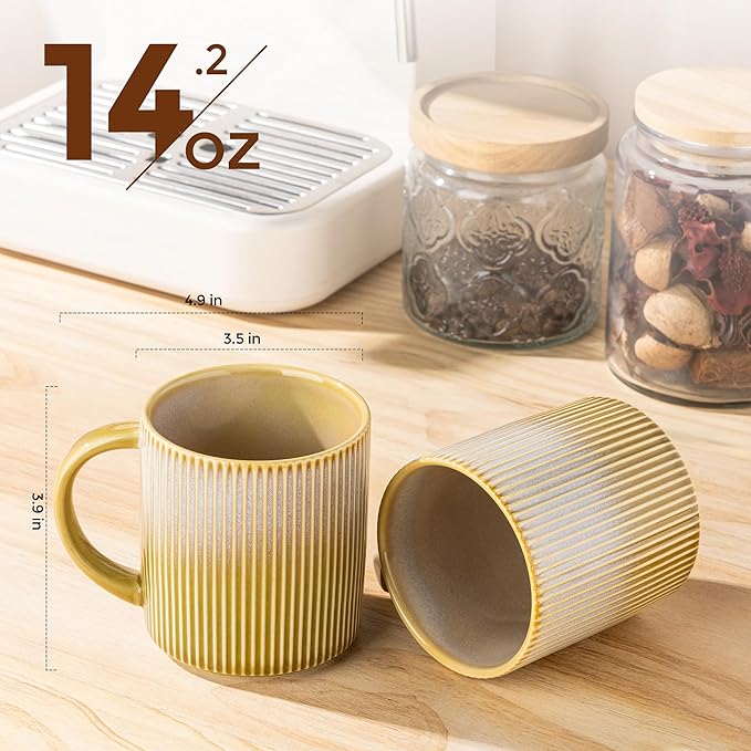 theterra Ceramic Coffee Mugs Set of 6, 14.2oz Handmade Coffee Cups with Handle for Latte, Tea, Milk, Beer, Hot Cocoa, Autumn Haze