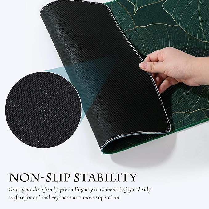 ALOANES Waterproof Mouse Pad with Durable Stitched Edge, XL Gaming Keyboard Pad, Non-Slip Rubber Base, Extended Desk pad for Gamer, Office & Home, Green Leaves Mousepad 31.5"x 11.8"x 0.12"