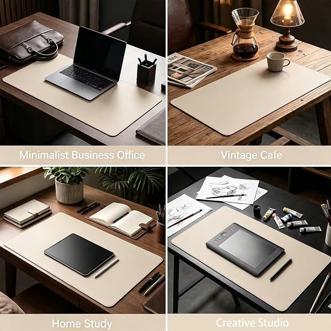 Large Leather Desk Mat - Beige - 30.5 x 59 inch - Full Table Keyboard Cover - Computer Desktop Mat for Typing and Mouse Pad - Workspace Surface - Large Leather Table Pad