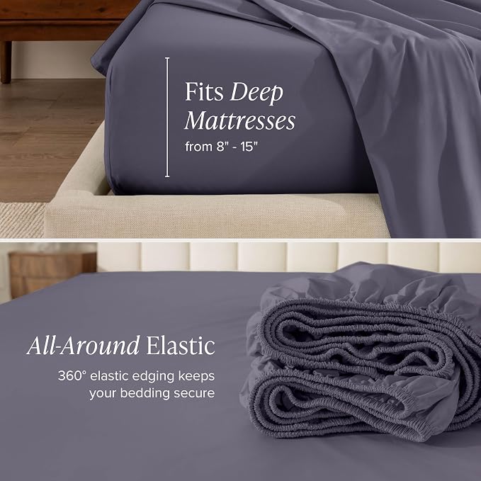 Bare Home 100% Organic Cotton Twin XL Sheet Set - Crisp Percale Weave - Lightweight & Breathable - Bedding Sheets & Pillowcases (Twin XL, Dusty Purple)
