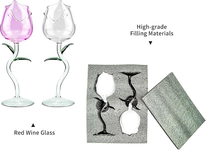 Rose Flower Wine Glasses, Creative Red Wine Glass Set of 2 Rose Flower Goblet Wine Cocktail Juice Glass for Party Dinner Wedding Festival Kitchen Bar (260ml, 2Pcs)